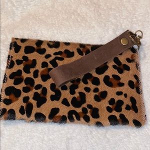 Leopard faux leather wristlet